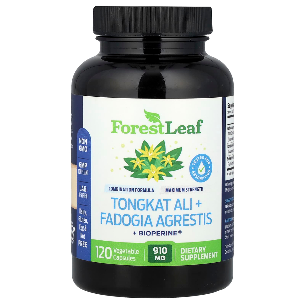 Forest Leaf, Tongkat Ali + Fadogia Agrestis + BioPerine®, 120 растительных капсул