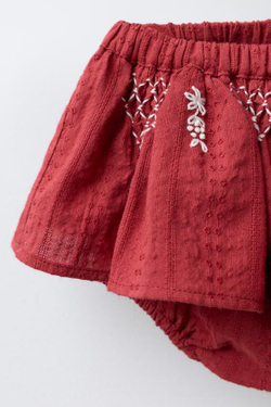 ZARA ТРУСЫ С ВЫШИВКОЙ И ВОЛАНАМИ, КРАСНЫЙ
