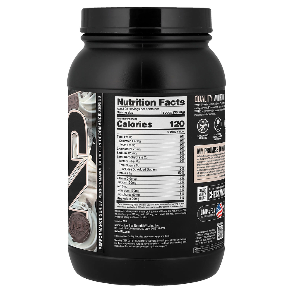NutraBio, изолят сывороточного протеина, со вкусом печенья с кремом, 907 г (2 фунта)