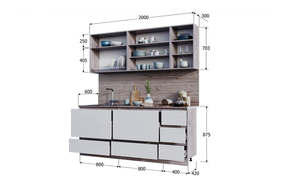 Кухня "Роса-2,0" Белый Глянец