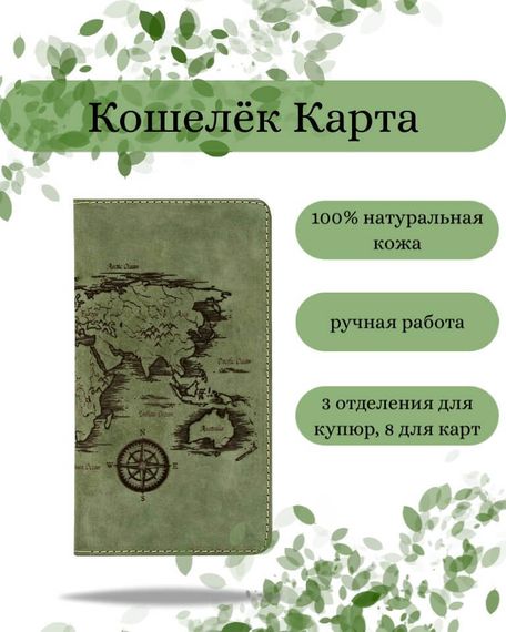Фото функционального кошелька Карта из зеленой кожи Инфографика