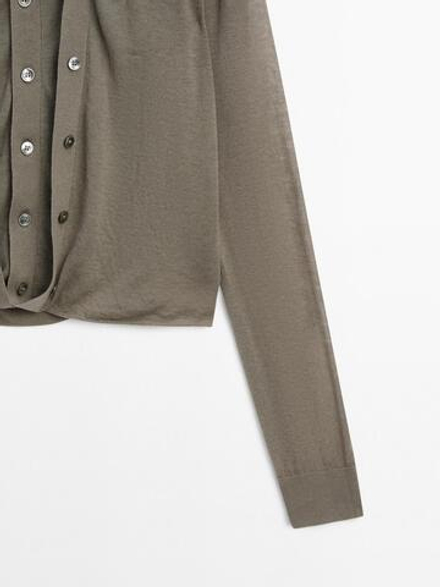 Massimo Dutti Вязаный кардиган из 100% шерсти - STUDIO, зеленоватый