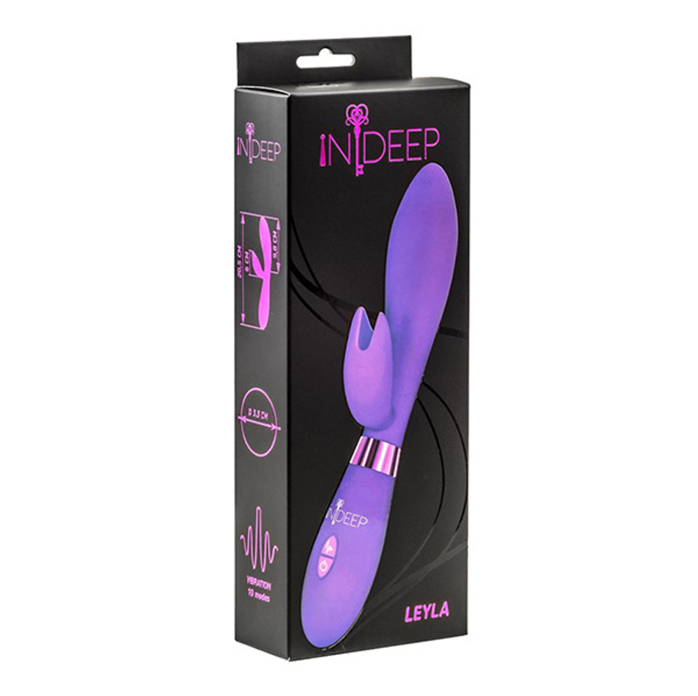 Фиолетовый вибратор 20,5см с клиторальным отростком Indeep Leyla Purple