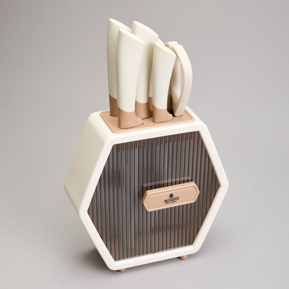 НАБОР НОЖЕЙ AGNESS НА ПЛАСТИКОВОЙ ПОДСТАВКЕ, 7 ПРЕДМЕТОВ