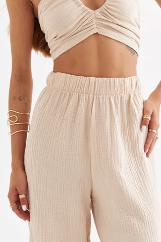 Брюки с разрезами из муслина бежевого цвета