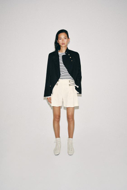 ZARA ШОРТЫ СО СКЛАДКАМИ — ZW COLLECTION, ЖЕЛТОВАТО-БЕЛЫЙ