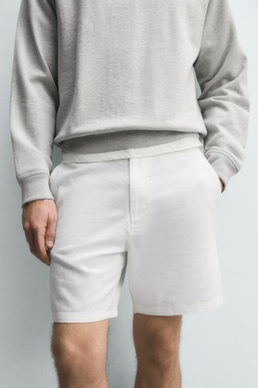 ZARA ШОРТЫ REGULAR FIT ИЗ РЕЛЬЕФНОЙ ТКАНИ, БЕЛЫЙ