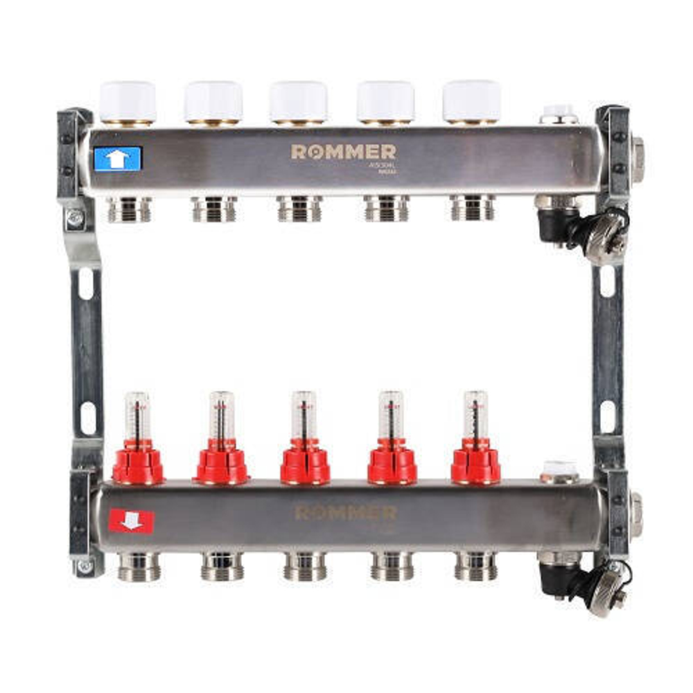 Коллекторная группа для теплого пола ROMMER RMS1201 - 1" на 5 контуров 3/4" EK