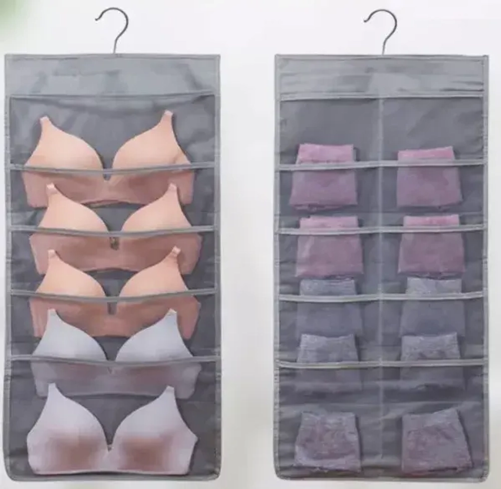 Органайзер двухсторонний подвесной для хранения вещей с крючком «ИДЕЯДОМА», цвет серый, 15 карманов, 75*39см