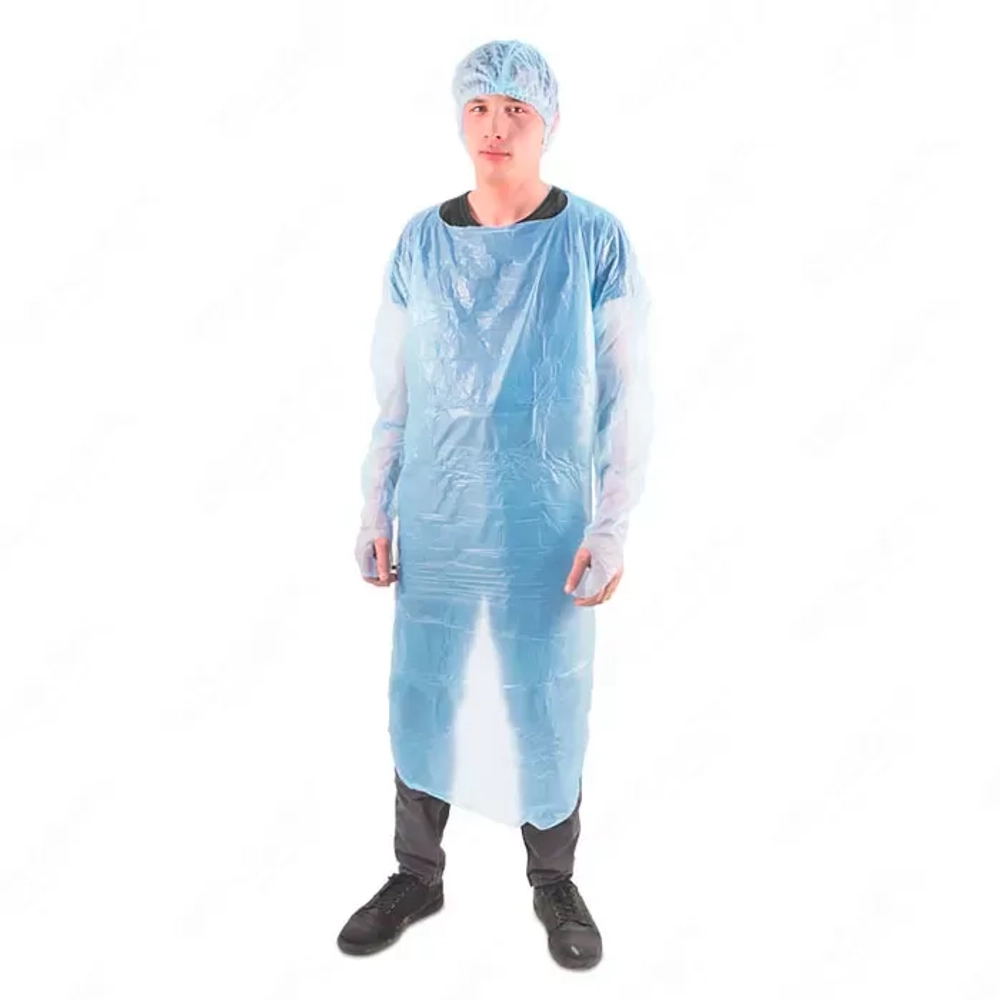 Фартук-халат полиэтиленовый одноразовый 120х195 мм плотность 18 мкм Albens 10 шт голубой