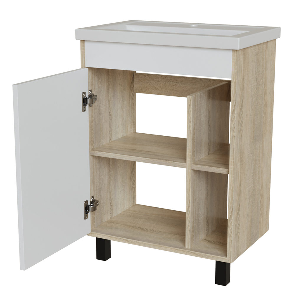 Тумба д/ванной "МИЛТОН-60" Дуб сонома/белый под рак. Фостер 60 (Kirovit) (ЛДСП /ПВХ)