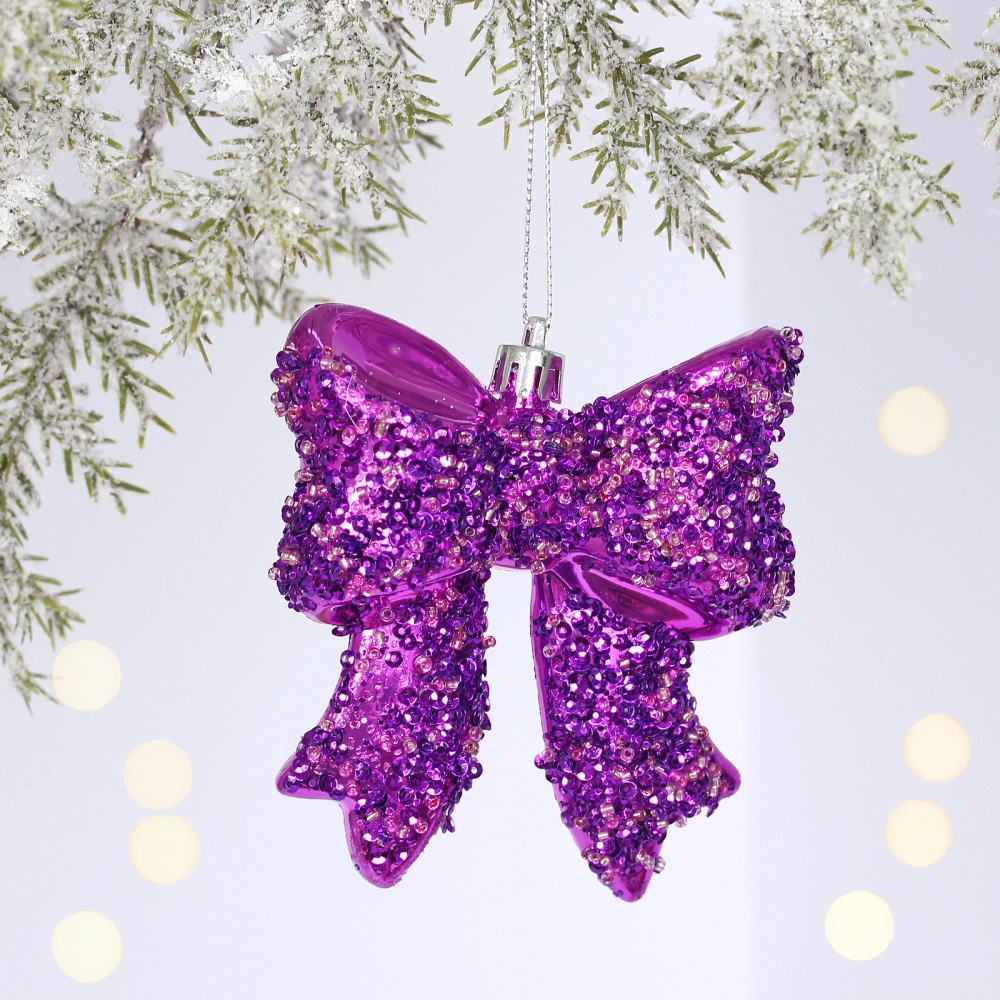 Ёлочная игрушка «Бант» 8.5*3*9.2 см, Фиолетовый