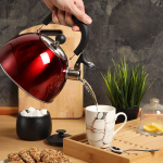 Чайник нерж, 2.5 л, свист, зеркал, ручк пластик, Daniks, индукц, красн, MSY-021R