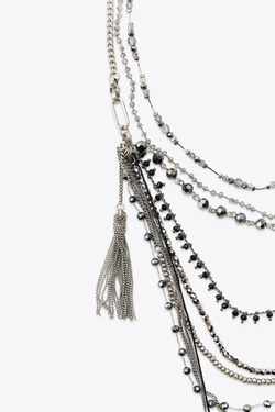 ZARA НАБОР ИЗ 3 ОЖЕРЕЛИЙ С БУСИНАМИ И БАХРОМОЙ, СЕРЕБРИСТЫЙ