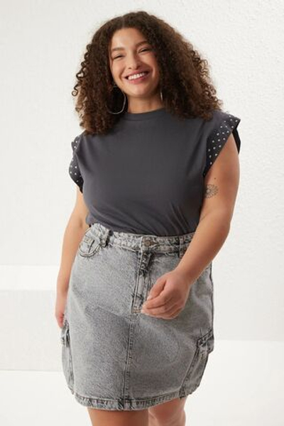 Антрацит тройник 100% хлопок трикотажная футболка больших размеров TBBSS25BF00010