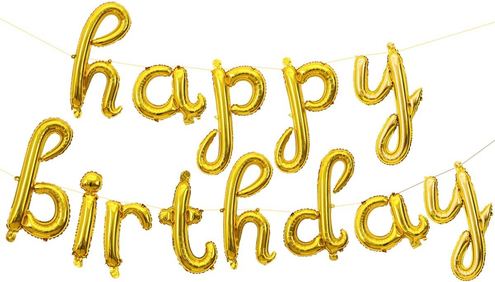 Фольгированный набор шаров-букв мини-надпись "Happy Birthday" курсив золото 43 см