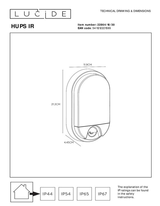 Уличный настенный светодиодный светильник Lucide Hups Ir 22864/10/30