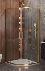 Душевой уголок Cezares MOLVENO-R-2-100-C-BORO-IV, 100х100х195, профиль брашированное золото, прозрачное стекло