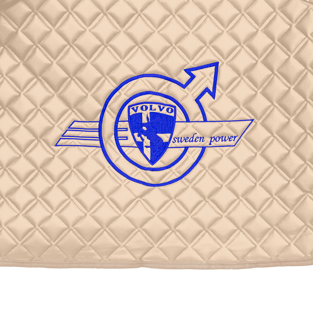Ковры VOLVO FM до 2008 года (экокожа, бежевый, бежевый кант, синяя вышивка)