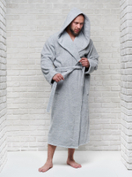 Халат махровый с капюшоном 52-54 светло-серый