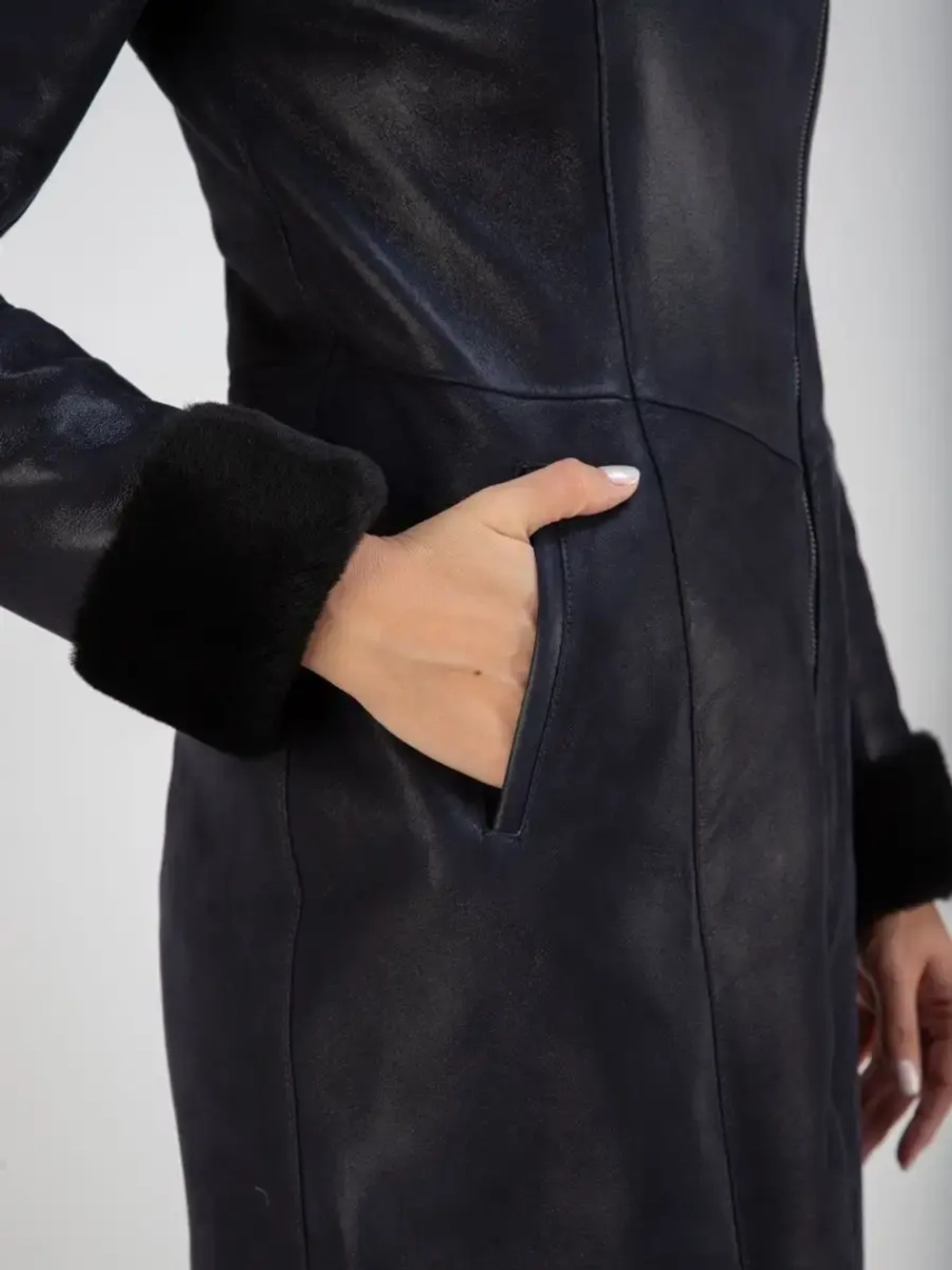 Дубленка женская натуральная длинная с капюшоном Турция