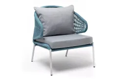 "Милан" кресло плетеное из роупа, каркас алюминий светло-серый (RAL7035) муар, роуп бирюзовый круглый, ткань светло-серая
