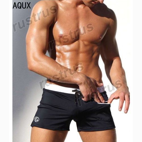 Мужские плавки черные с белой резинкой Aqux 29908