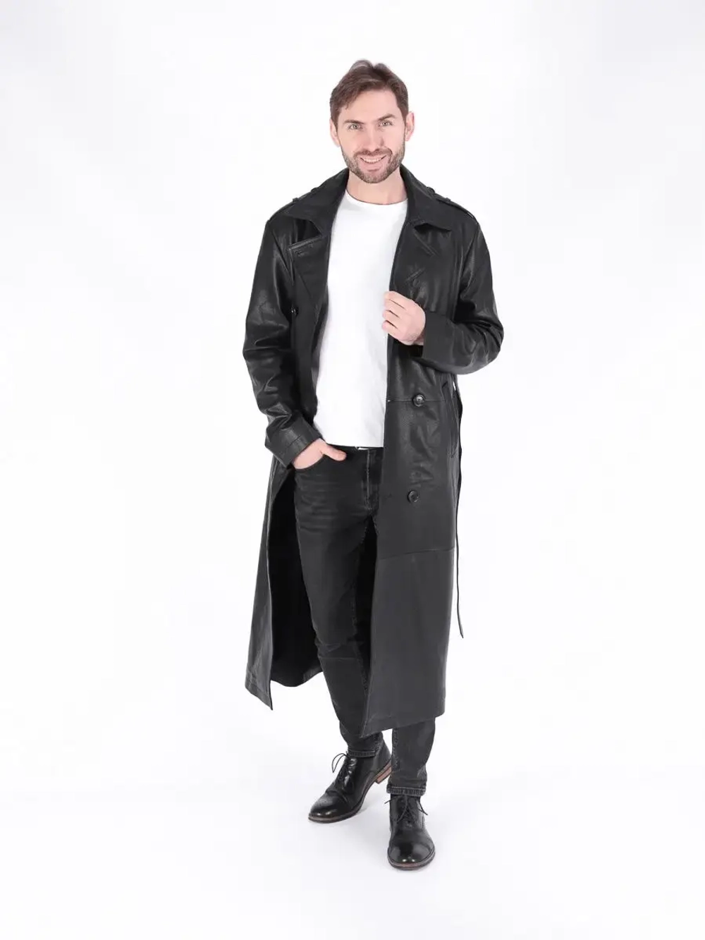 Плащ мужской длинный  из натуральной кожи Турция