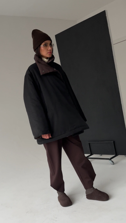 Плащ MINI DOUBLE утепленный (черный/шоколад)