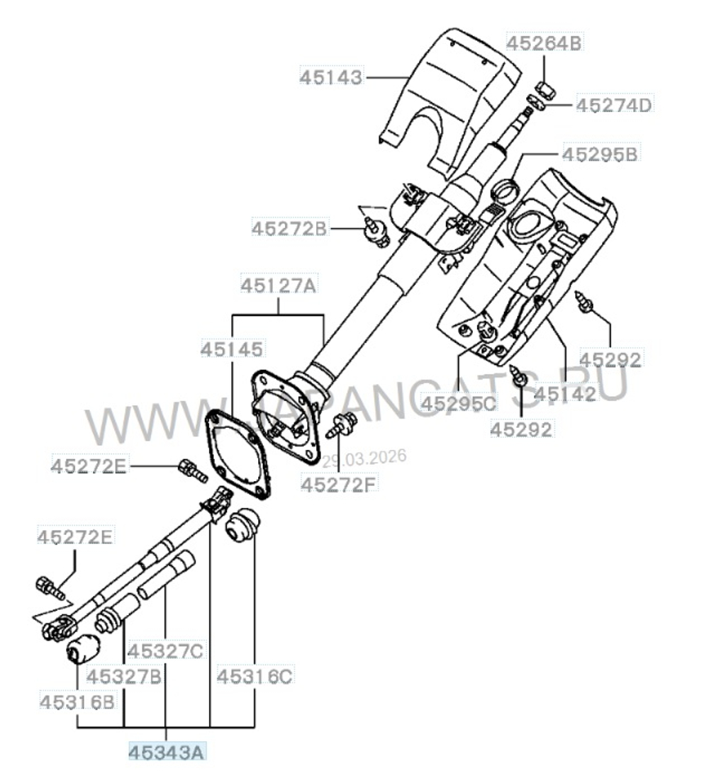 Вал рулевой колонки / кардан рулевого вала Mitsubishi L200 Pajero / карданчик рулевой / RVLT-MR150617