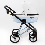 Детская универсальная коляска Adamex Quantum SuperStar Q-STAR138 (2в1) Белая экокожа, голубое шасси