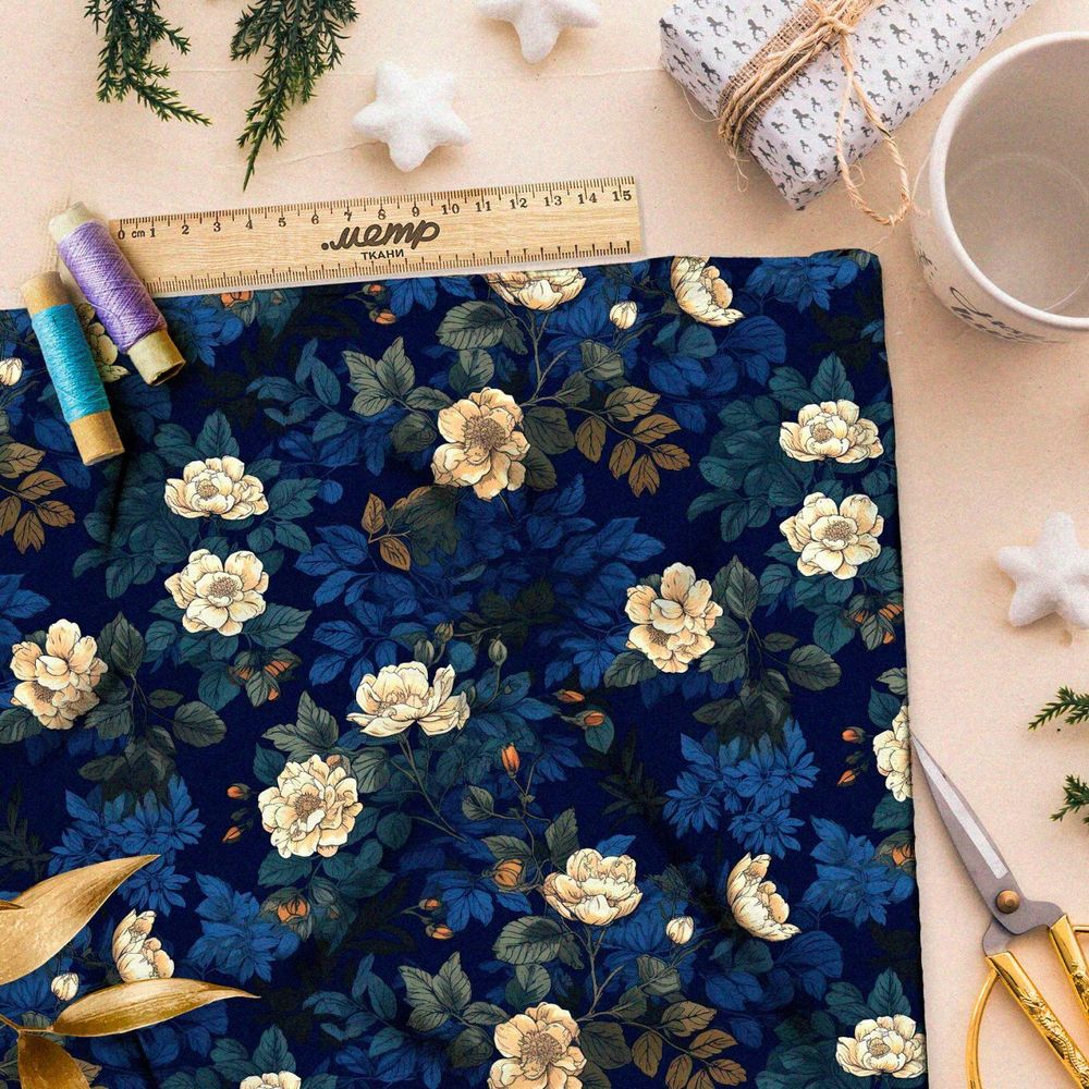 Ткань премиум дюспо ночная цветочная сюита