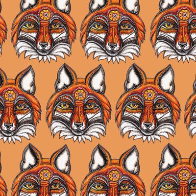 Лис детский узор на оранжевом