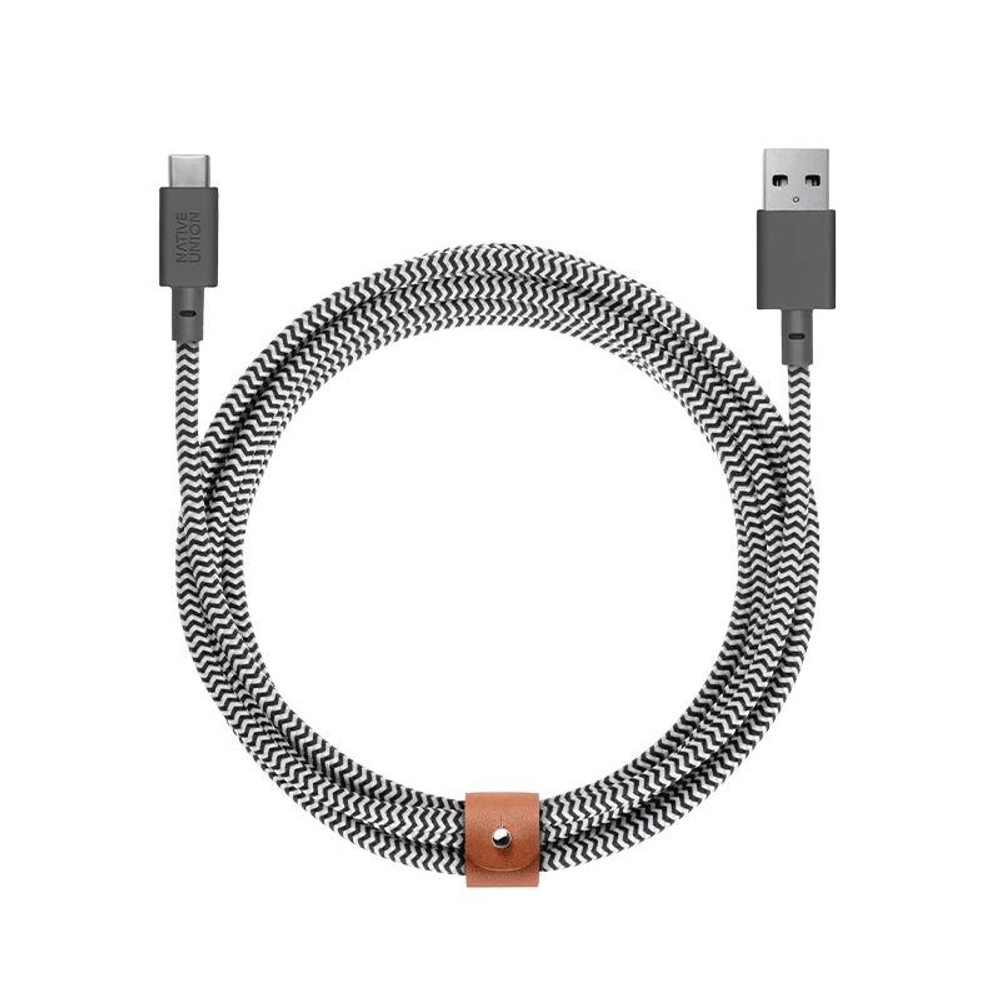 Кабель с оплёткой и ремешком Native Union Belt Cable XL USB-A — USB-C (USB 2.0) (3 м) Поддерживаемая скорость передачи данных — до 480 Мбит/с. Сертификация USB-IF