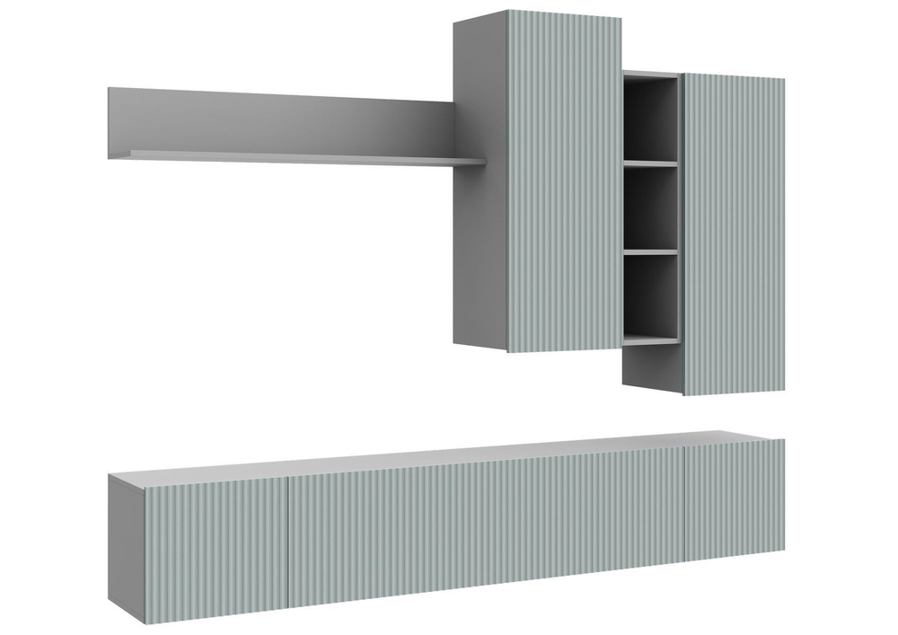 Стенка в гостиную со шкафом Белый (Гладкий)/Фасад - Глянцевый Белый, Сканди, 213х35х180 см Стиль