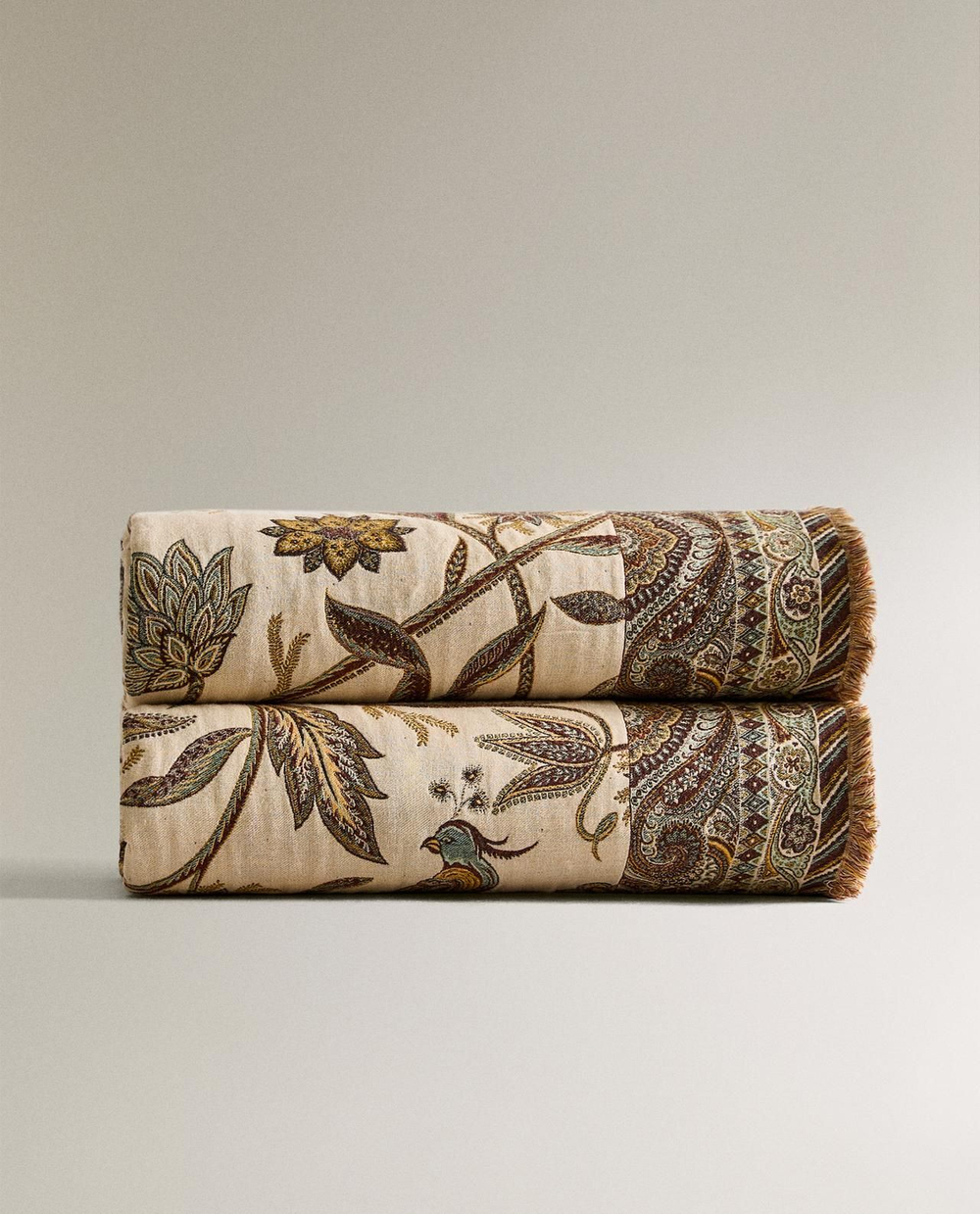 Zara Home - Жаккардовый цветочный плед, зеленый, 140x190 см