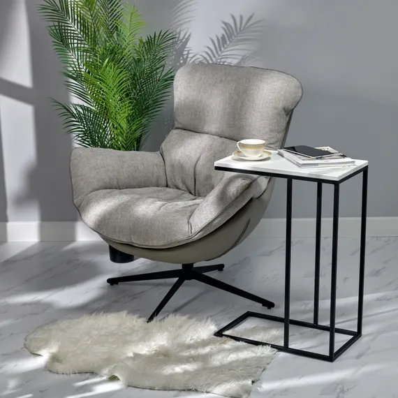 Кресло Hugo светло-серая экокожа, шенилл