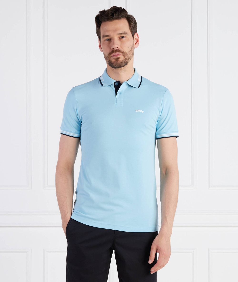 Поло PAUL CURVED BOSS GREEN - голубой(50469245)
