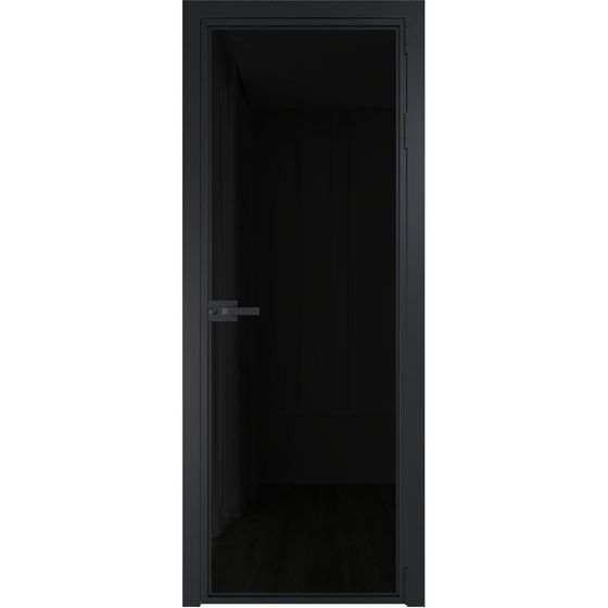 Алюминиевая дверь 1AX чёрная матовая RAL9005 стекло чёрный триплекс