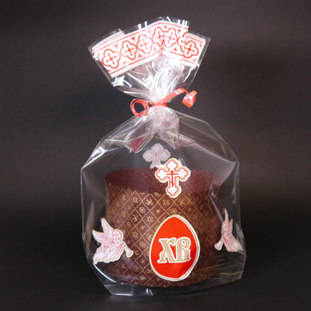 Пакет прозрачный для куличей с квадратным дном "Пасха", 24*34 см, 25 мкм , 5 шт