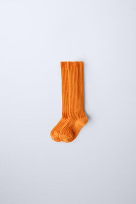 ZARA ДЛИННЫЕ НОСКИ В РУБЧИК, ОРАНЖЕВЫЙ