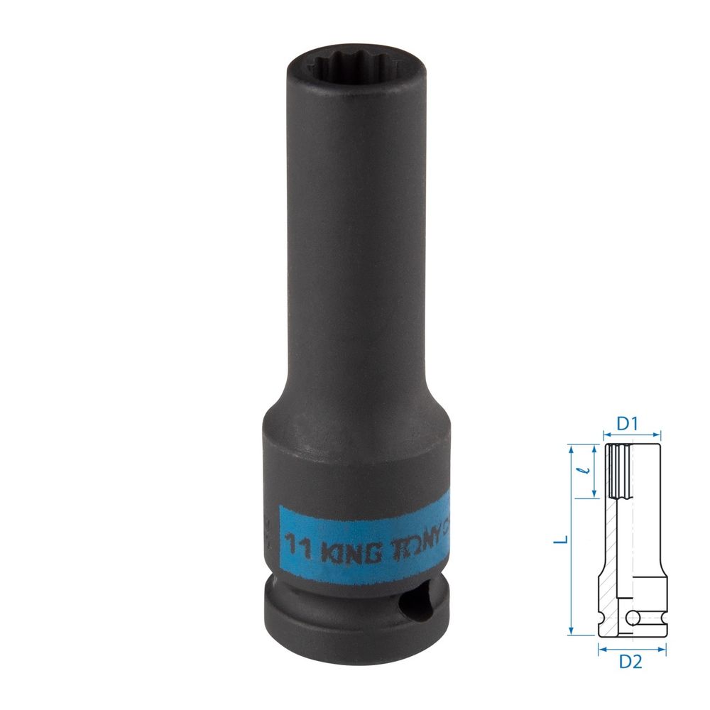 KING TONY (443012M) Головка торцевая ударная глубокая двенадцатигранная 1/2", 12 мм