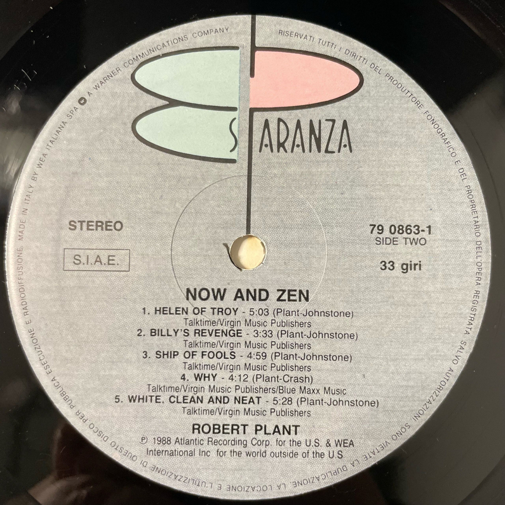 Винтажная виниловая пластинка LP Robert Plant Now And Zen (Италия 1988)