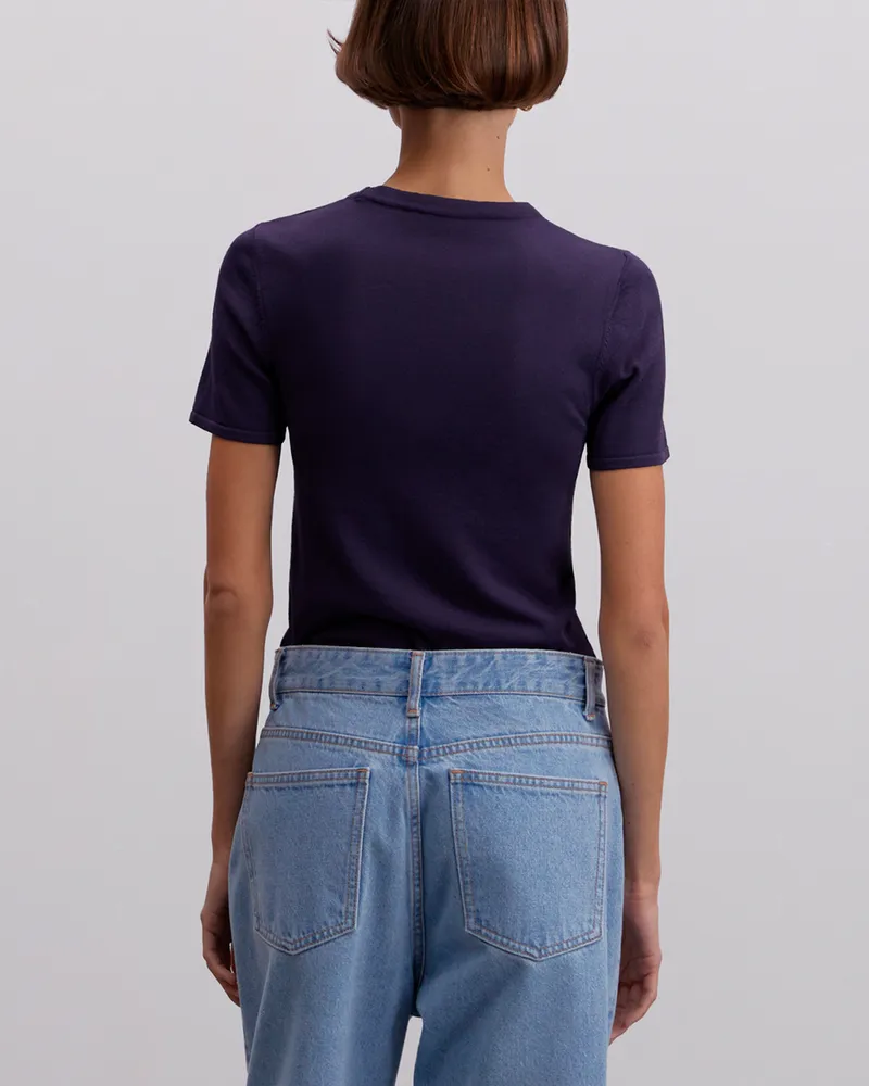 Темно-синяя футболка из вискозы с рубчиком