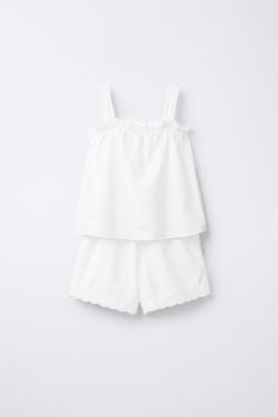 ZARA ПИЖАМА С БРЕТЕЛЯМИ И ТКАНЬЮ ПЛЮМЕТИ, БЕЛЫЙ