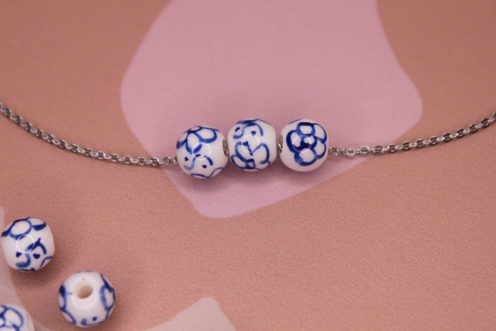 Бусина гжель цветы 8 мм