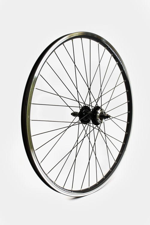Колесо заднее 26" HOGGER двойной обод пистон., черный, ДИСК трещ. гайка промподш. черный, спица черный(Weinmann)