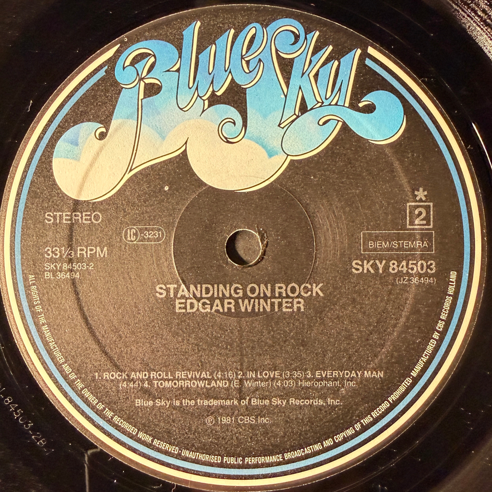 Edgar Winter ‎– Standing On Rock (Голландия 1981г.)