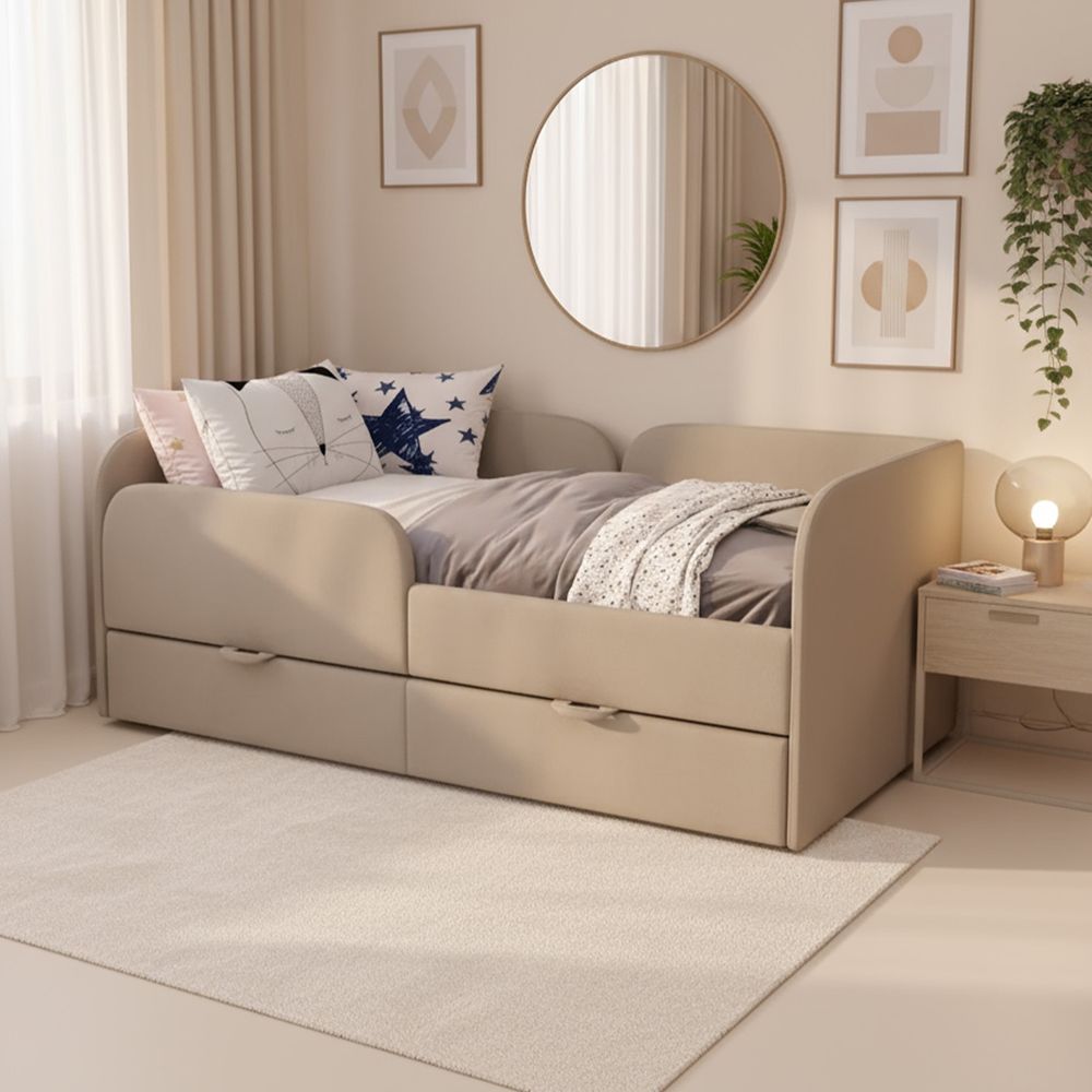 Кровать детская односпальная от 3-х лет 160х80 с бортиком и ящиком (сильвер Беверли)