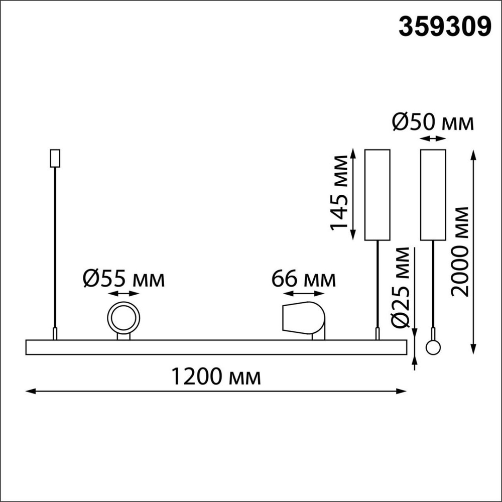 359309 OVER NT24 288 черный Светильник подвесной диммируемый (сенсер) IP20 LED 14W+14W 4000K 220-240V FERMO